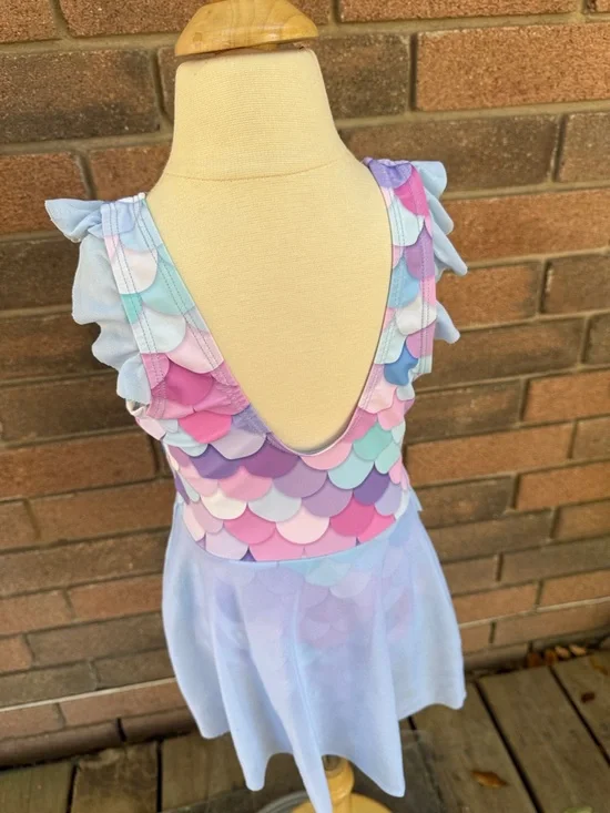 Girls' Pastel Mermaid Scale Bathing Suit - Pink Lavender Blue 4T - Picture 3 of 3